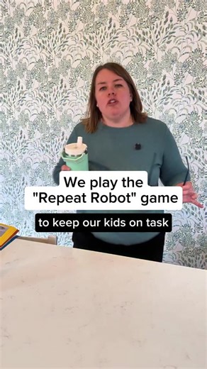 Brain ANCHORS are magic and When I tell you that this worked IMMEDIATELY this morning to keep my kids on task. Chefs kiss. 🤌 I don't know about you, but my kids seem to be at an age of repeating. Maybe it's a 5-year-old to 7-year-old thing, and my 4-year-old is doing it because of his older brother, but they love to parrot words and sounds. So I decided to weaponize their parroting urge for our purposes 😅. The "Repeat Robot" game: I am the robot leader, and they are my little robots. I give th