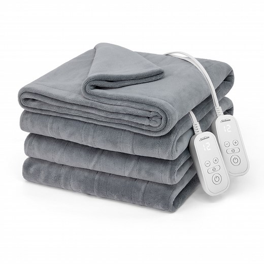 Sunbeam Electric Heated Bed Blanket Grey Soft Microplush 12 Heat Settings King 90 x 100