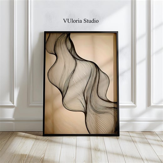 Fluid Contour Line Art Print | Organic Beige Abstract Minimalist Wall Decor (digital Download) - Etsy