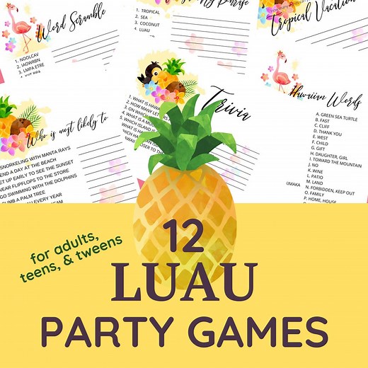 Luau Party Games | Summer Party Games | Tropical Party Games | Hawaiian Party | Office Party | Adults | Teens | Family Reunion | Charades - Etsy