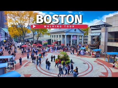 4K Boston City Walk 🇺🇸 | Quincy Market, Freedom Trail & Historic Center