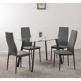 Seconique Abbey Small Dining Set with 4 Chairs in Clear Glass/Grey/Grey