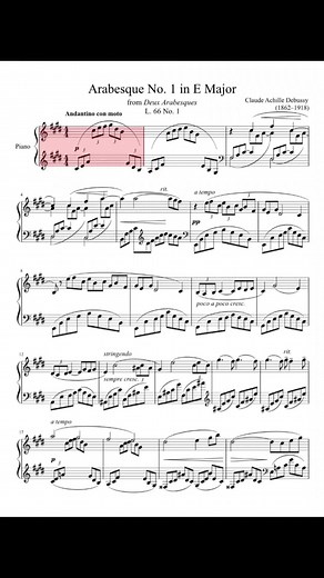Arabesque N1 Debussy Piano Sheet Music
