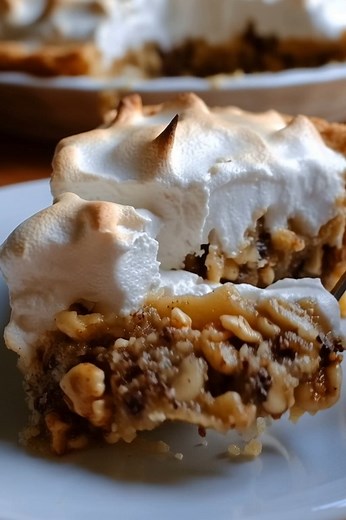 Old-Fashioned "Stupid" Pie! Despite its quirky name, this classic Southern dessert is anything but. It features a rich, chewy, and sweet walnut-filled base baked in a flaky crust, all crowned with a lofty, golden, and perfectly toasted meringue. It's a delightful contrast of textures and flavors, offering a comforting taste of nostalgia in every slice. #StupidPie #OldFashionedPie #WalnutMeringuePie #SouthernDessert #MeringuePie #NuttyDessert #ClassicPie #HomemadePie #ComfortFood #SweetTreat #Des