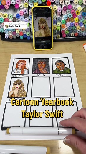 Replying to @Amanda Drawing Taylor Swift in the cartoon Yearbook drawing series! How to draw taylor swift ! #howtodrawtaylorswift #cartoonyearbook #taylorswift @Taylor Swift #swifties #swiftie #yearbookcartoon #celebrityart #celebritydrawing #drawingcelebrities #howtodrawaperson #drawingpeople #portraitdrawing #portraitart #howtodraw #drawingtutorial #drawingtutorials #arttok #tiffanytutorials #artstyle #drawingstyles #markerartist #markerart #ohuhufineliners #ohuhumarkers #ohuhuart #artezamarke