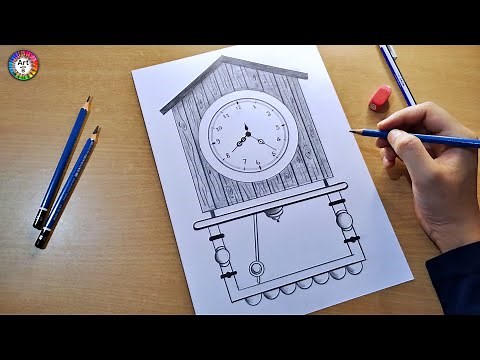 pendulum clock drawing | wall clock drawing | how to draw wall clock easily step by step