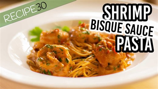 Creamy shrimp pasta in bisque sauce (prawns)