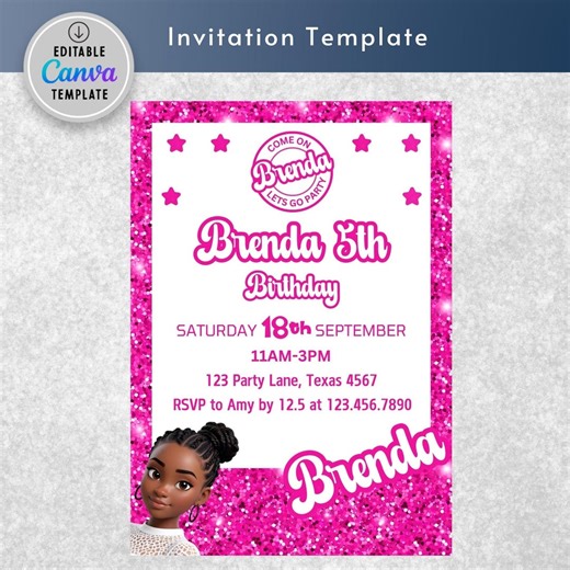 Fashion Doll Party Invitation, Doll Girl Party Invite, Girls Birthday Invite, Doll Birthday Invitation, Pink Doll Birthday Invitation, Canva - Etsy