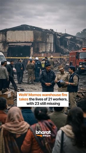 Bharat Dialogue on Instagram: "The WoW! Momos warehouse fire has claimed the lives of 21 workers, with 23 still missing. This is not just an accident ,it is a reminder of how unsafe workspaces and ignored safety norms cost human lives. Behind every number is a family waiting for answers. Accountability cannot be optional. Justice cannot be delayed. #wowmomo #newsindia #reelsindia #explorer"