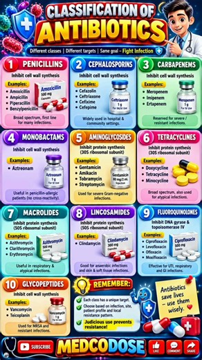 Classification of Antibiotics 💊 | 10 Major Antibiotic Classes Explained #Shorts #youtubefeed #drugs