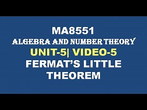 FERMAT'S LITTLE THEOREM IN TAMIL| MA8551| ALGEBRA AND NUMBER THEORY| UNIT-5| VIDEO-5|