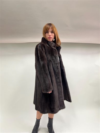 Saga Mink Fur Coat: Brown High Collar Luxury Fur - Etsy