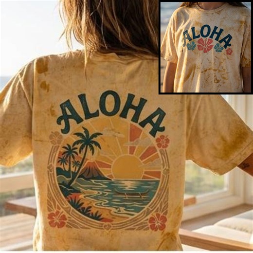 Aloha Floral Sunset Hawaiian Beach Tee T-shirt | Tropical Hibiscus Sunset - Etsy