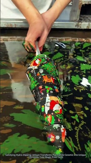 Satisfying Hydro-Dipping: Artisan Transforms Plain White Ceramic into Unique Christmas Tree