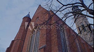 Traditional European Dutch style cathedral chapel architecture building in Netherlands with authentic art design and cinematic sightseeing walkthrough