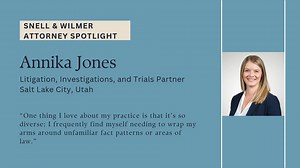 Snell & Wilmer is pleased to introduce Salt Lake City Partner Annika Jones as this week’s attorney spotlight. Seeking a new home for your practice? Snell & Wilmer is committed to building our team of highly skilled attorneys who share our commitment to excellence, client and community service, and our inclusive and collaborative work environment. #hiring #lawyers #legalcareer To inquire about potential lateral opportunities, please email attyrecruit@swlaw.com, and to learn more about Annika’s pr