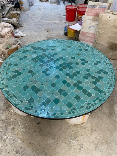 Handmade Moroccan Zellige Mosaic Table – Round Green Ceramic Garden Accent Table - Etsy