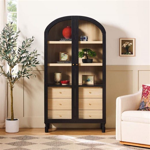 Reviews for Walker Edison Furniture Company Darci 74 in. Tall Black Modern MDF 3-Shelf Arched Bookcase Cabinet with Full-Length Glass Doors and Drawer Storage | Pg 2 - The Home Depot
