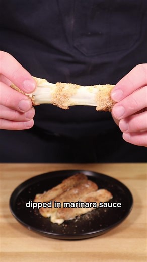 Homemade Mozzarella Stics 😋🙌 What you need: (Makes 6) 6 whole milk cheese sticks ¾ cup all-purpose flour 1 egg 1 tbsp water, whisked ¾ cup bread crumbs Seasonings you can add to the flour/bread crumbs 1 tsp onion powder 1 tsp garlic powder 1 tsp Italian seasoning 1 tsp salt ½ teaspoon black pepper How to make: 1. Grab 3 bowls and the flour to one, the whisked egg and water to the second, and the bread crumbs to the third. 2. Unwrap the cheese sticks and working in batches of 2-3 coat in the fl