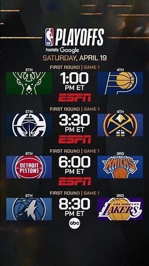 2025 NBA Playoff 1st DAY Games Schedule Sat, Apr 19 #nbaplayoffs2025 #schedule #nba #gametoday
