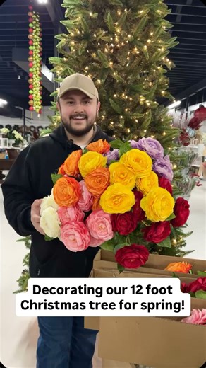 Decorating our 12 foot Christmas tree for spring! 💐 You can shop all florals at nicksseasonaldecor.com | Nick's Seasonal Décor