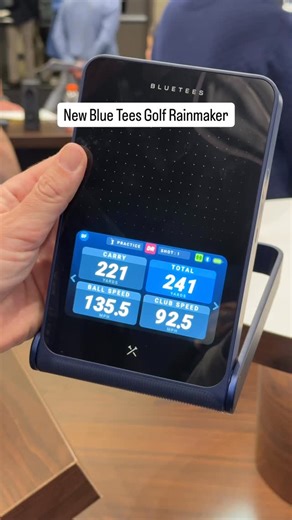 First look at the @blueteesgolf Rainmaker! It’s a portable golf launch monitor with a display that shows your data. It comes with a remote and sits behind you. Really cool to see this! More info on the way. | PlayBetter.com