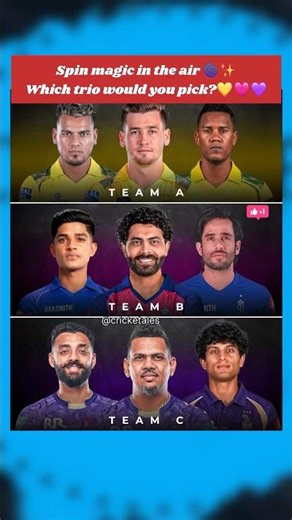 Spin magic in the air 🌀✨Which trio are you backing? 💛🩷💜#ipl #teamindia #cricket #cricketfans