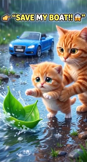 Baby Cat Lost Her Boat in Rain! 😱🌧️ Mama Saved the Day 🐱💚