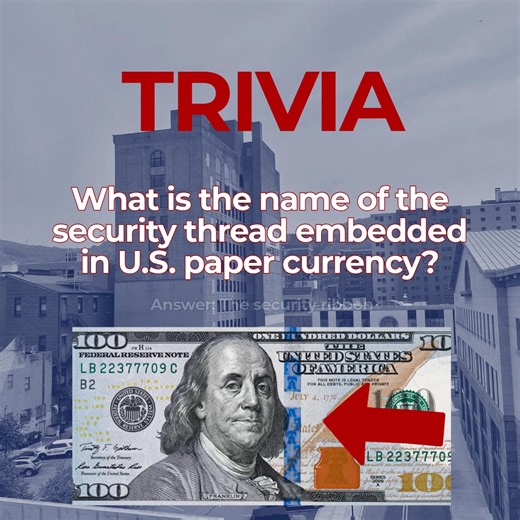 It's National #trivia Day! 🧠 What is the name of the security thread embedded in U.S. paper currency? Watch the video till the end to find out the answer! Want to learn more about the security features on US currency? Then check out this episode of 2 Cents 👉️ https://trst.in/q3FetU #CommunityBanking #BankingForLife | AmeriServ Bank