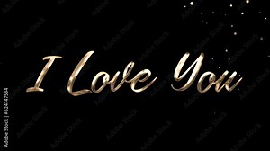 Love you animation text handwritting with gold color. 4K Resolution.