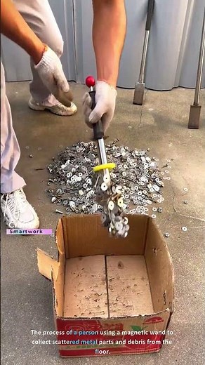 The process of using a magnetic pickup tool to collect scrap metal