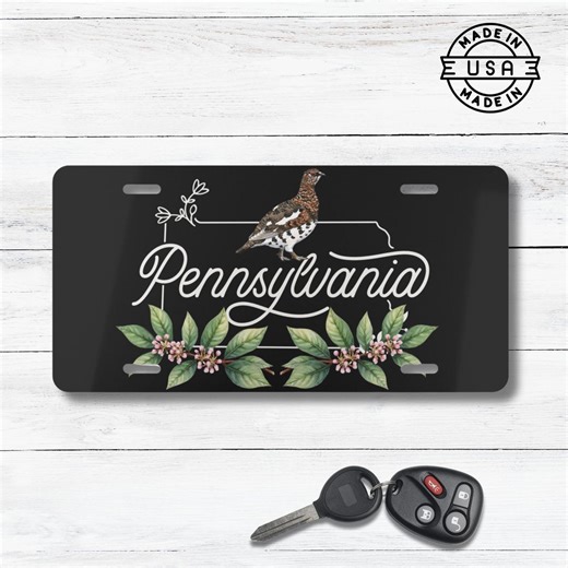 Pennsylvania State Bird and Flower Car Tag | Ruffed Grouse & Mountain Laurel Aluminum License Plate - Etsy
