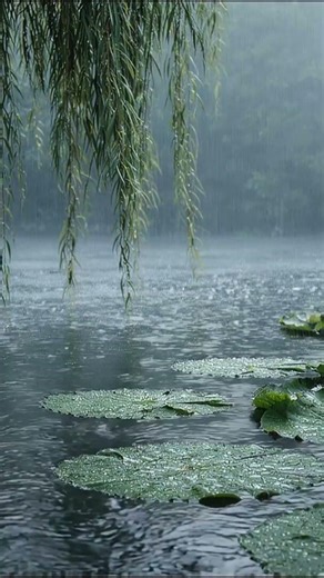 Heavy Rain on Lotus Pond with Willow Tree 🌧️🌿 Fall Asleep Fast #shorts