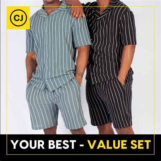 Matching made simple. Stylish two-piece sets in fresh colours, priced so well you’ll want more than one. Shop the range online or in-store. #ClothingJunction #MensShirts #MensSets #MensShorts #RealValueForRealPeople | Clothing Junction