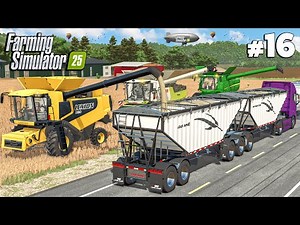 Triple Combines Crushing Barley & Corn | MEGA FARM | Farming Simulator 25