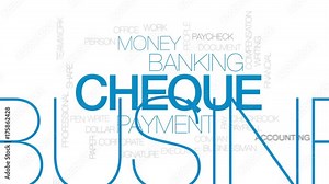 Cheque animated word cloud, text design animation. Kinetic typography.