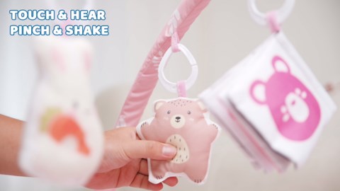 Baby Gym Play Mat, 8-in-1 Tummy Time Mat & Ball Pit with 6 Toys, Washable Baby Activity Mat for Visual, Hearing, Sensory, Motor Development, Babies Gift for Newborn Infant 0-3-6-9-12 Months (Pink)