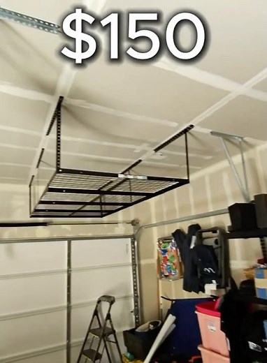 DIY Garage Ceiling Storage Rack Installation | $150 Overhead Shelf in 1 Minute