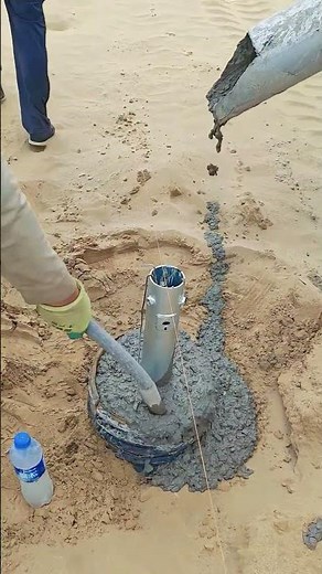 Pouring Concrete For Solar Steel Pipe Pile Foundation On Loose Desert Sand