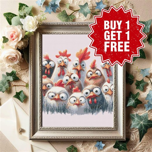 Funny Chicken Cross Stitch Pattern, Quirky Farmhouse Decor (PDF Download) - Etsy