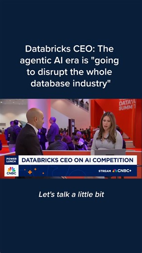 Databricks CEO Ali Ghodsi said Wednesday that he believes the rise of AI agents will "disrupt the whole database industry," as agents play a growing role in creating databases. Watch more: cnb.cx/3FSoObe | CNBC