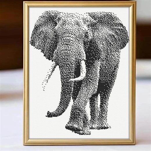 Elephant Cross Stitch - Black and White Animal Portrait - Counted Cross Stitch PDF - Etsy