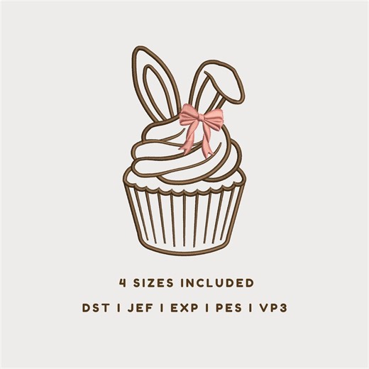 Bunny Cupcake Embroidery Design, Easter Dessert Embroidery File, Cute Spring Machine Embroidery Pattern