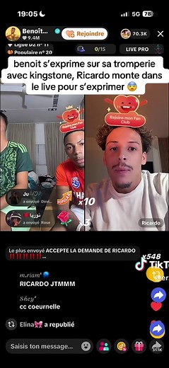 Benoît parle de sa tromperie avec Kingstone en live