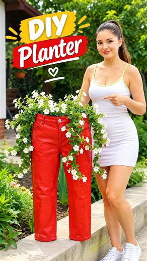 Turning Old Jeans Into THIS?! 🤯 DIY Cement Craft#Crafts #Upcycling #GardenHacks