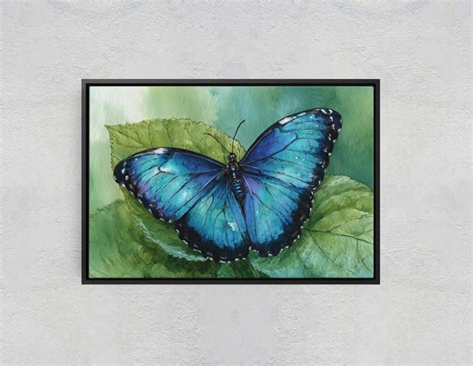 Blue Morpho Butterfly Watercolor Canvas Print Nature Wall Art - Etsy