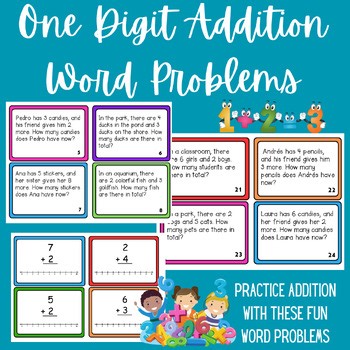 Addition One-Digit Word Problems Task Cards | Basic Addition Practice