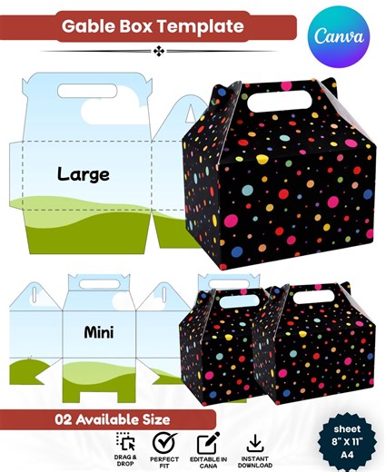Gable Box Template Bundle, Editable Canva Favor Box Template, Printable Gable Gift Box, Party Favor Packaging Template, DIY Treat Box - Etsy UK