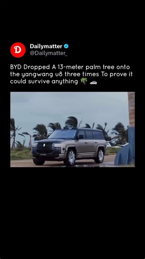 Dailymatter on Instagram: "Check out the insane durability test of the Yangwang U8! A 43-foot palm tree was dropped on it THREE TIMES, and the vehicle emerged without a single structural failure. The secret lies in its reinforced safety cage, ultra-rigid frame design, and impact-absorbing architecture. Love Technology? Follow @officialdailymatter 🌟 Media: BYD Global #automotive #innovation #BYD #YangwangU8 #futuretech"