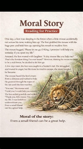 Moral Story for Reading Practice | The Lion and the Mouse